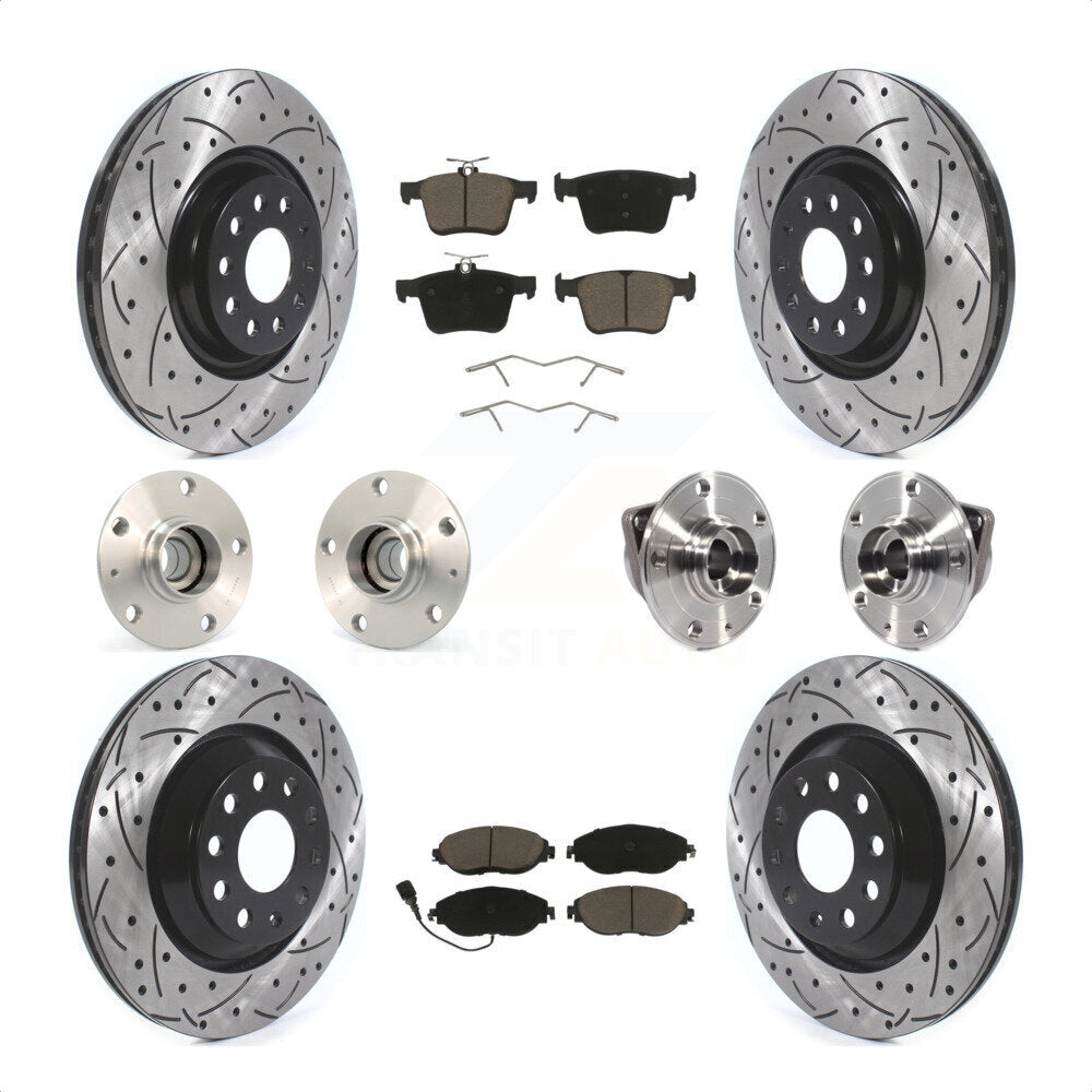 Front Rear Hub Bearings Assembly Coated Disc Brake Rotors And Ceramic Pads Kit (10Pc) For 2017 Volkswagen Golf R Code 1LV 1ZB KBB-119990 by Transit Auto