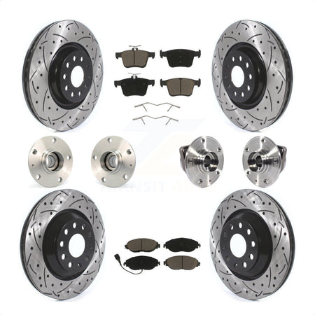 Front Rear Hub Bearings Assembly Coated Disc Brake Rotors And Ceramic Pads Kit (10Pc) For 2017 Volkswagen Golf R Code 1LV 1ZB KBB-119990 by Transit Auto