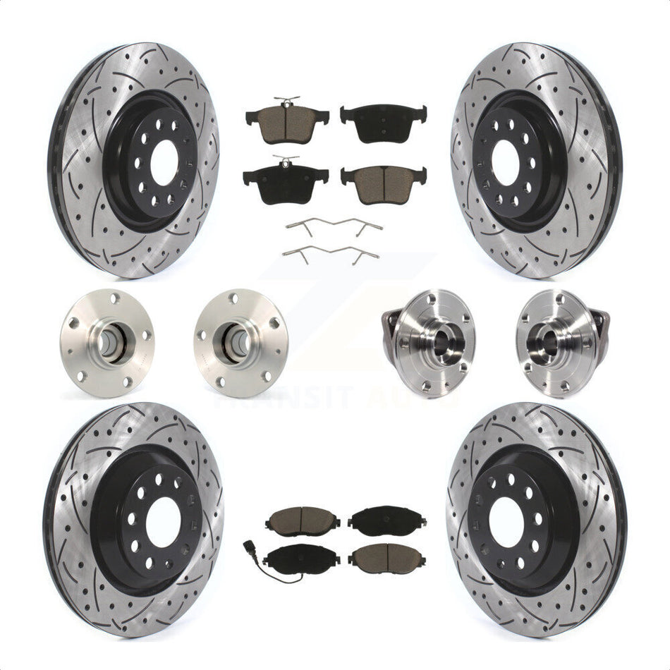 Front Rear Hub Bearings Assembly Coated Disc Brake Rotors And Ceramic Pads Kit (10Pc) For 2017 Volkswagen Golf R Code 1LV 1ZB KBB-119990 by Transit Auto