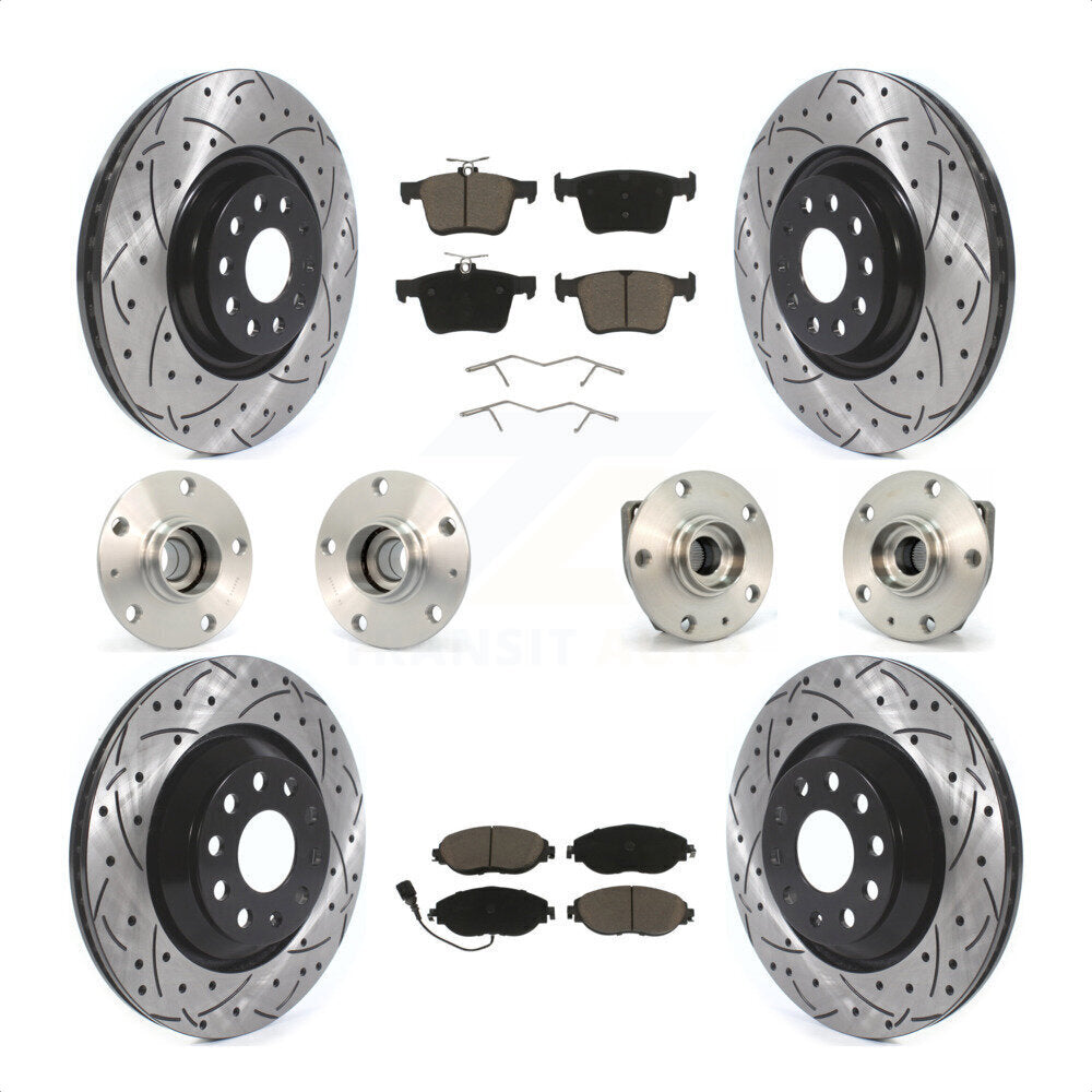 Front Rear Hub Bearings Assembly Coated Disc Brake Rotors And Ceramic Pads Kit (10Pc) For 2017 Volkswagen Golf R Code 1ZE 1ZP KBB-119991 by Transit Auto