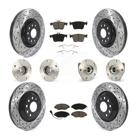Front Rear Hub Bearings Assembly Coated Disc Brake Rotors And Ceramic Pads Kit (10Pc) For 2017 Volkswagen Golf R Code 1ZE 1ZP KBB-119991 by Transit Auto