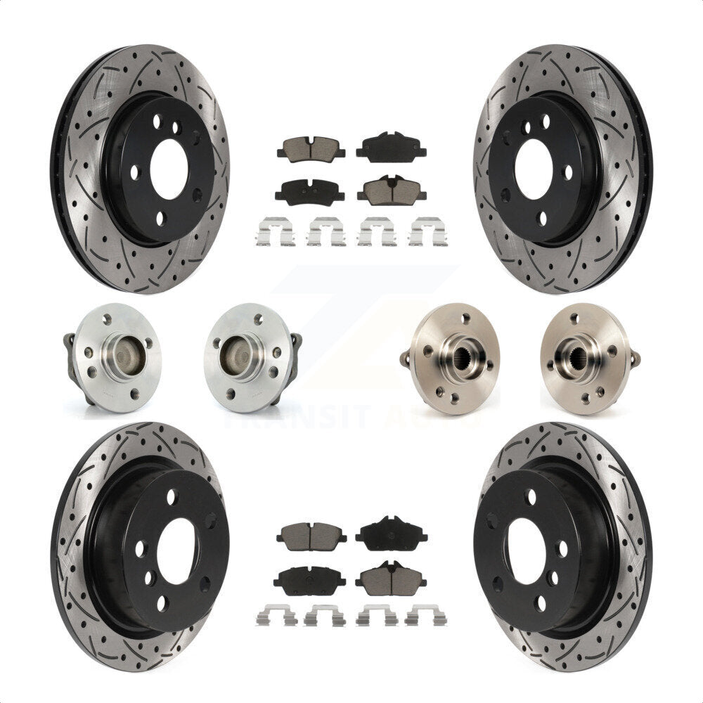 Front Rear Hub Bearing Assembly Coated Disc Brake Rotor And Ceramic Pad Kit (10Pc) For 2015 Mini Cooper Convertible with 2.0L 1.5L With 280mm Diameter 5 Lug Wheels KBB-119992 by Transit Auto