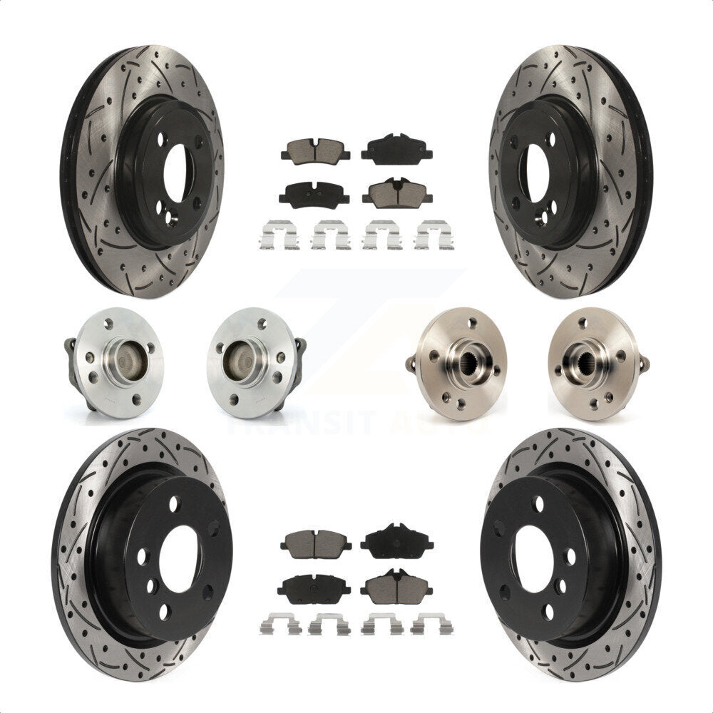 Front Rear Hub Bearing Assembly Coated Disc Brake Rotor And Ceramic Pad Kit (10Pc) For 2015 Mini Cooper Convertible with 2.0L 1.5L With 280mm Diameter 4 Lug Wheels KBB-119993 by Transit Auto