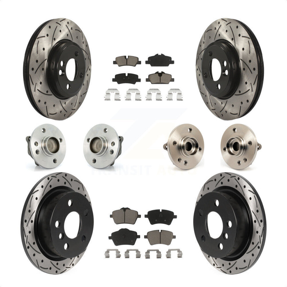 Front Rear Hub Bearing Assembly Coated Disc Brake Rotor And Ceramic Pad Kit (10Pc) For 2015 Mini Cooper Convertible with 2.0L 1.5L With 294mm Diameter 4 Lug Wheels KBB-119994 by Transit Auto