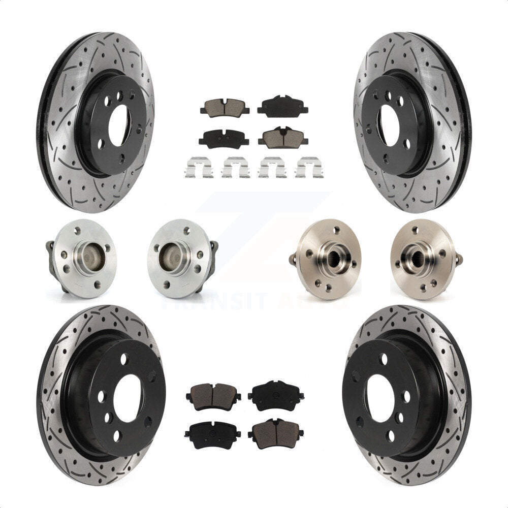 Front Rear Hub Bearing Assembly Coated Disc Brake Rotor And Ceramic Pad Kit (10Pc) For 2015 Mini Cooper Convertible with 2.0L 1.5L With 294mm Diameter 5 Lug Wheels KBB-119996 by Transit Auto