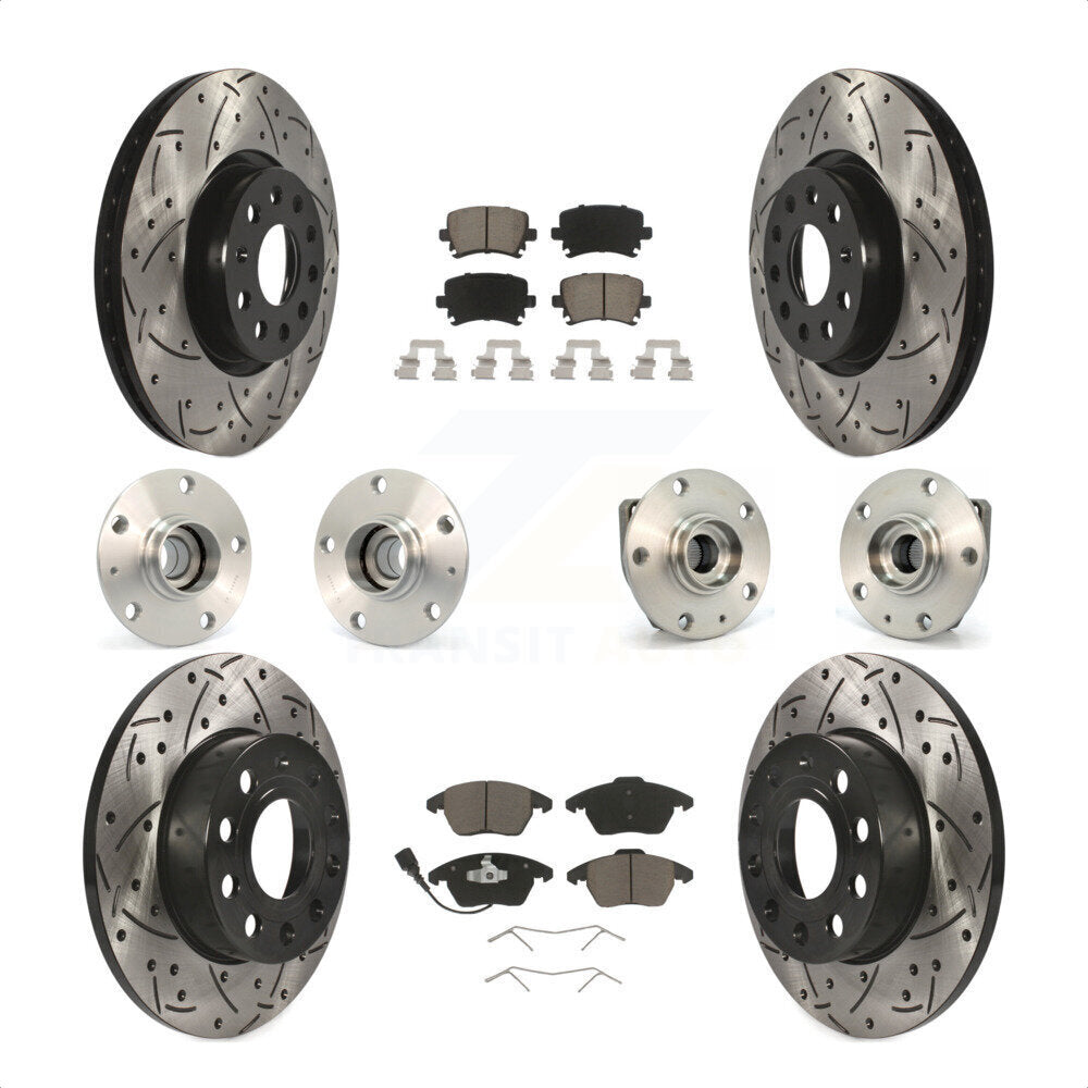 Front Rear Hub Bearings Assembly Coated Disc Brake Rotors And Ceramic Pads Kit (10Pc) For 2008 Audi A3 FWD From Chassis VIN #8P8057779 KBB-119997 by Transit Auto