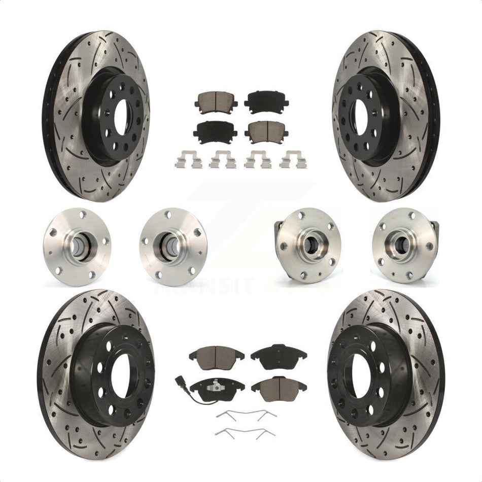Front Rear Hub Bearings Assembly Coated Disc Brake Rotors And Ceramic Pads Kit (10Pc) For 2008 Audi A3 FWD From Chassis VIN #8P8057779 KBB-119997 by Transit Auto