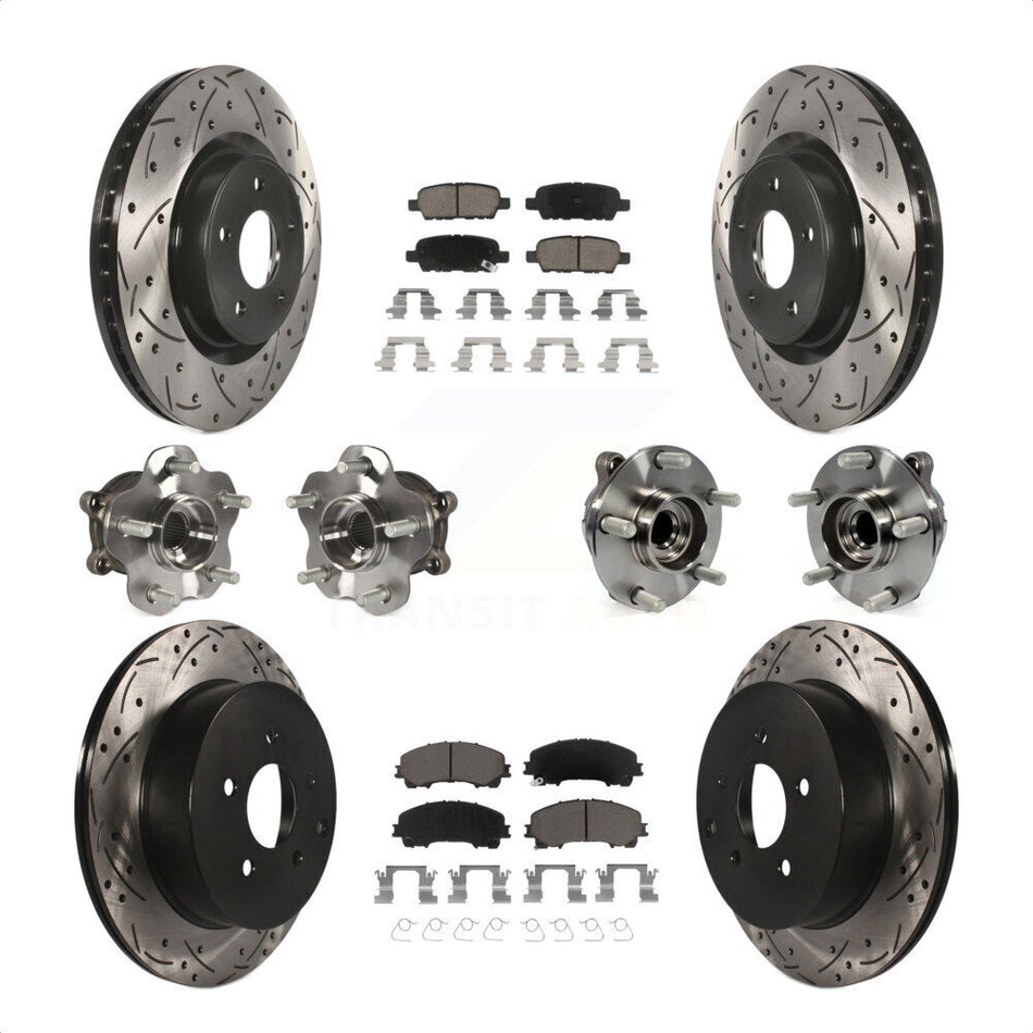 Front Rear Hub Bearings Assembly Coated Disc Brake Rotors And Ceramic Pads Kit (10Pc) For INFINITI Q50 Base Premium with RWD KBB-120031