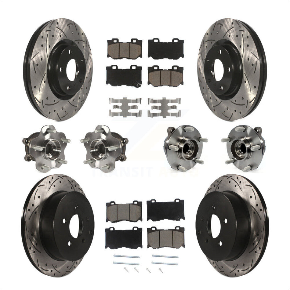 Front Rear Hub Bearings Assembly Coated Disc Brake Rotors And Ceramic Pads Kit (10Pc) For 2017 INFINITI Q70 Hybrid with RWD With Sport Package KBB-120036 by Transit Auto