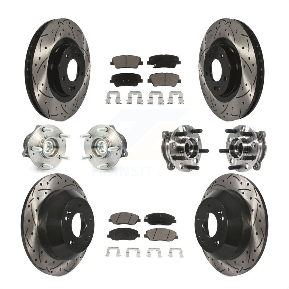 Front Rear Hub Bearings Assembly Coated Disc Brake Rotors And Ceramic Pads Kit (10Pc) For 2015-2016 Hyundai Santa Fe XL FWD with 3.3L KBB-120039 by Transit Auto