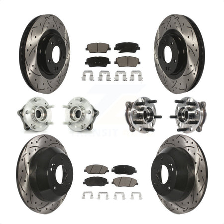 Front Rear Hub Bearings Assembly Coated Disc Brake Rotors And Ceramic Pads Kit (10Pc) For Hyundai Santa Fe XL AWD with 3.3L KBB-120040 by Transit Auto