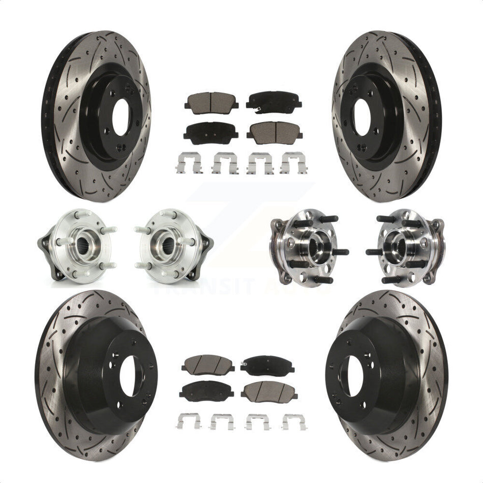 Front Rear Hub Bearings Assembly Coated Disc Brake Rotors And Ceramic Pads Kit (10Pc) For Hyundai Santa Fe XL AWD with 3.3L KBB-120040 by Transit Auto