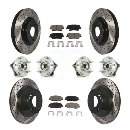 Front Rear Hub Bearings Assembly Coated Disc Brake Rotors And Ceramic Pads Kit (10Pc) For 2013-2014 Hyundai Santa Fe AWD with 3.3L With ABS Brakes KBB-120042 by Transit Auto