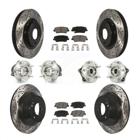 Front Rear Hub Bearings Assembly Coated Disc Brake Rotors And Ceramic Pads Kit (10Pc) For 2013-2014 Hyundai Santa Fe Sport FWD with 2.4L 2.0L KBB-120043 by Transit Auto