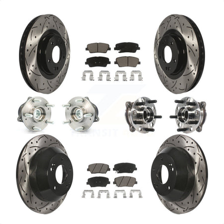 Front Rear Hub Bearings Assembly Coated Disc Brake Rotors And Ceramic Pads Kit (10Pc) For 2015-2016 Hyundai Santa Fe Sport FWD with 2.4L 2.0L KBB-120045 by Transit Auto