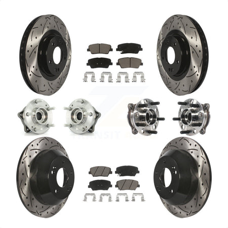 Front Rear Hub Bearings Assembly Coated Disc Brake Rotors And Ceramic Pads Kit (10Pc) For 2015-2016 Hyundai Santa Fe Sport AWD with 2.4L 2.0L KBB-120046 by Transit Auto