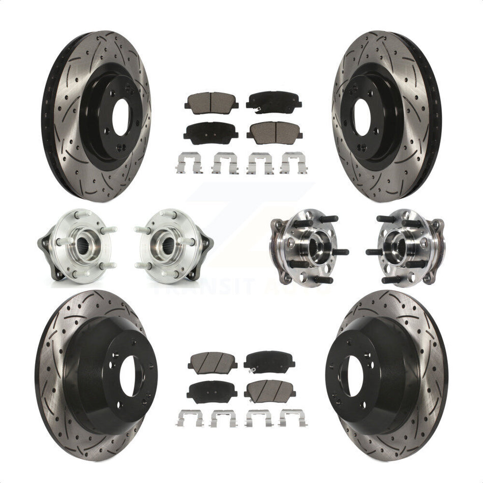 Front Rear Hub Bearings Assembly Coated Disc Brake Rotors And Ceramic Pads Kit (10Pc) For 2015-2016 Hyundai Santa Fe Sport AWD with 2.4L 2.0L KBB-120046 by Transit Auto