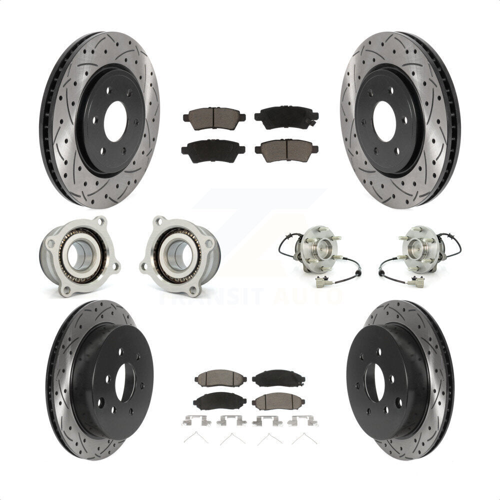 Front Rear Hub Bearings Assembly Coated Disc Brake Rotors And Ceramic Pads Kit (10Pc) For 2006-2007 Nissan Xterra RWD with Automatic transmission KBB-120062 by Transit Auto