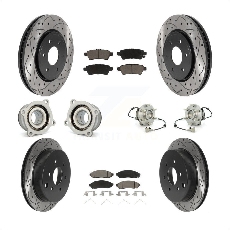 Front Rear Hub Bearings Assembly Coated Disc Brake Rotors And Ceramic Pads Kit (10Pc) For 2006-2007 Nissan Xterra RWD with Automatic transmission KBB-120062 by Transit Auto