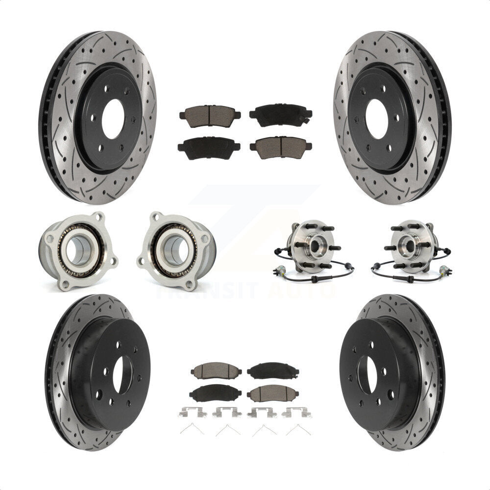 Front Rear Hub Bearings Assembly Coated Disc Brake Rotors And Ceramic Pads Kit (10Pc) For 2006-2007 Nissan Xterra 4WD with Automatic transmission KBB-120063 by Transit Auto