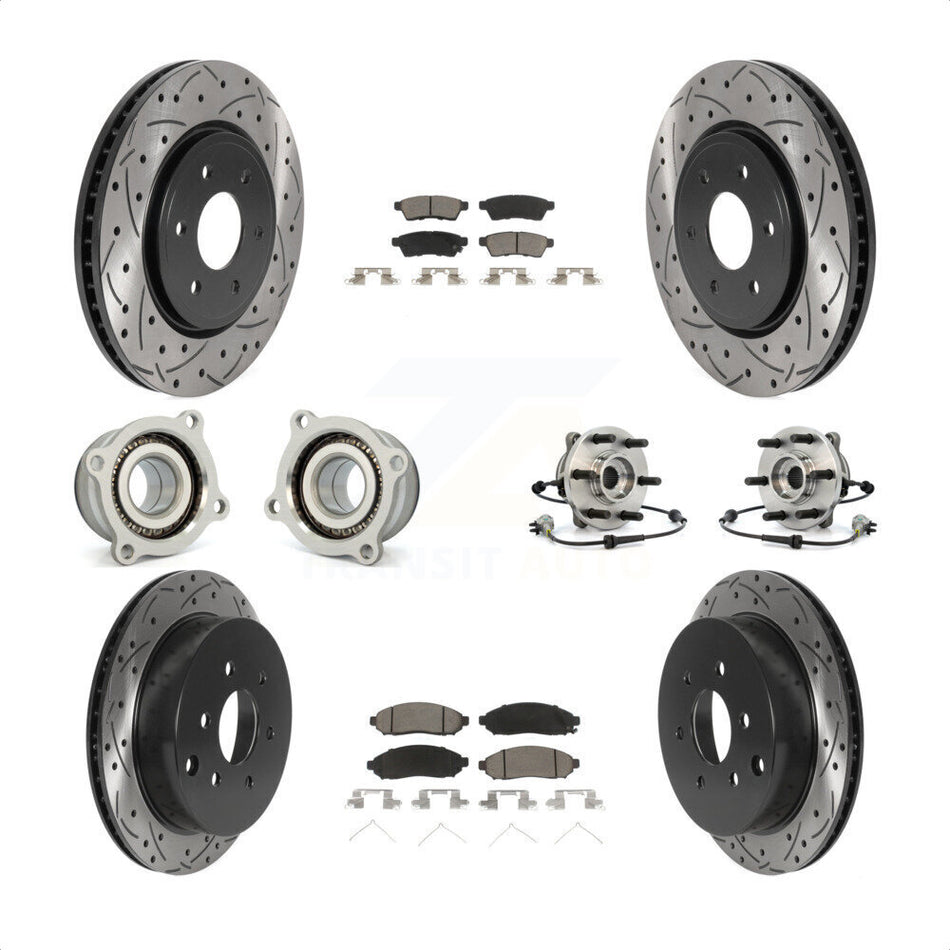Front Rear Hub Bearings Assembly Coated Disc Brake Rotors And Ceramic Pads Kit (10Pc) For Nissan Frontier Xterra Suzuki Equator KBB-120073 by Transit Auto