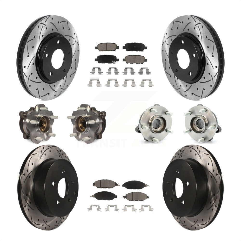 Front Rear Hub Bearings Assembly Coated Disc Brake Rotors And Ceramic Pads Kit (10Pc) For 2016 Nissan Pathfinder 4WD From 11 15 KBB-120085 by Transit Auto