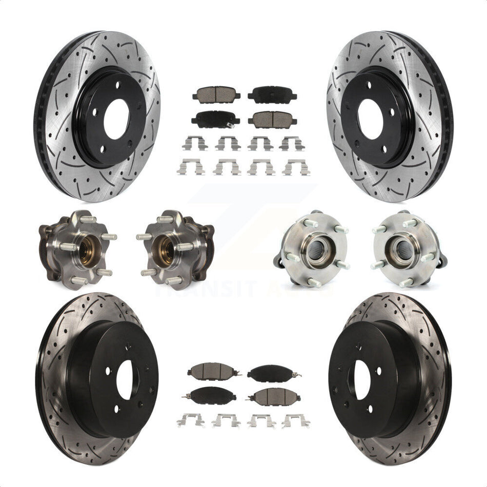 Front Rear Hub Bearings Assembly Coated Disc Brake Rotors And Ceramic Pads Kit (10Pc) For 2016 Nissan Pathfinder 4WD From 11 15 KBB-120085 by Transit Auto