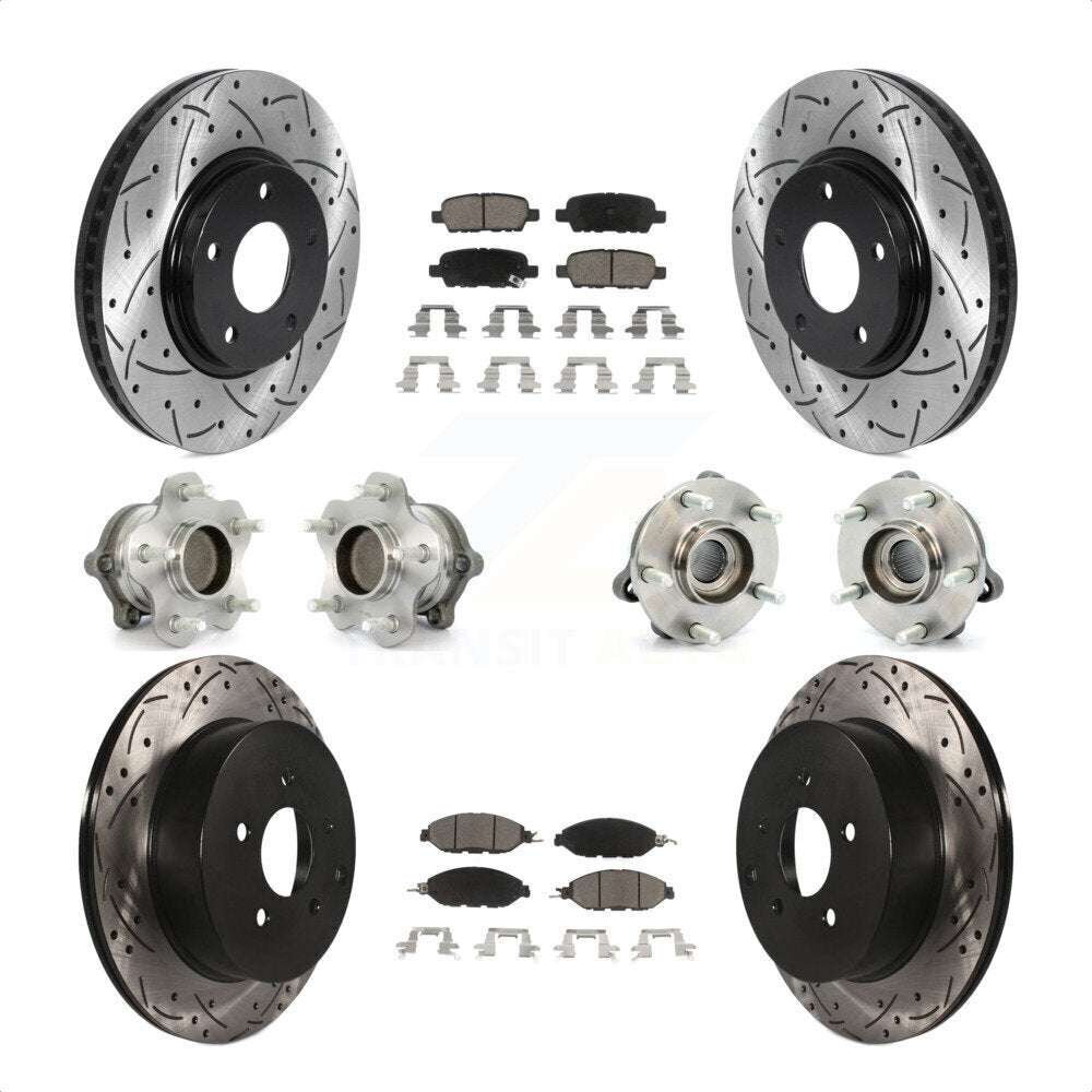Front Rear Hub Bearings Assembly Coated Disc Brake Rotors And Ceramic Pads Kit (10Pc) For 2016 Nissan Pathfinder FWD From 11 15 KBB-120087 by Transit Auto