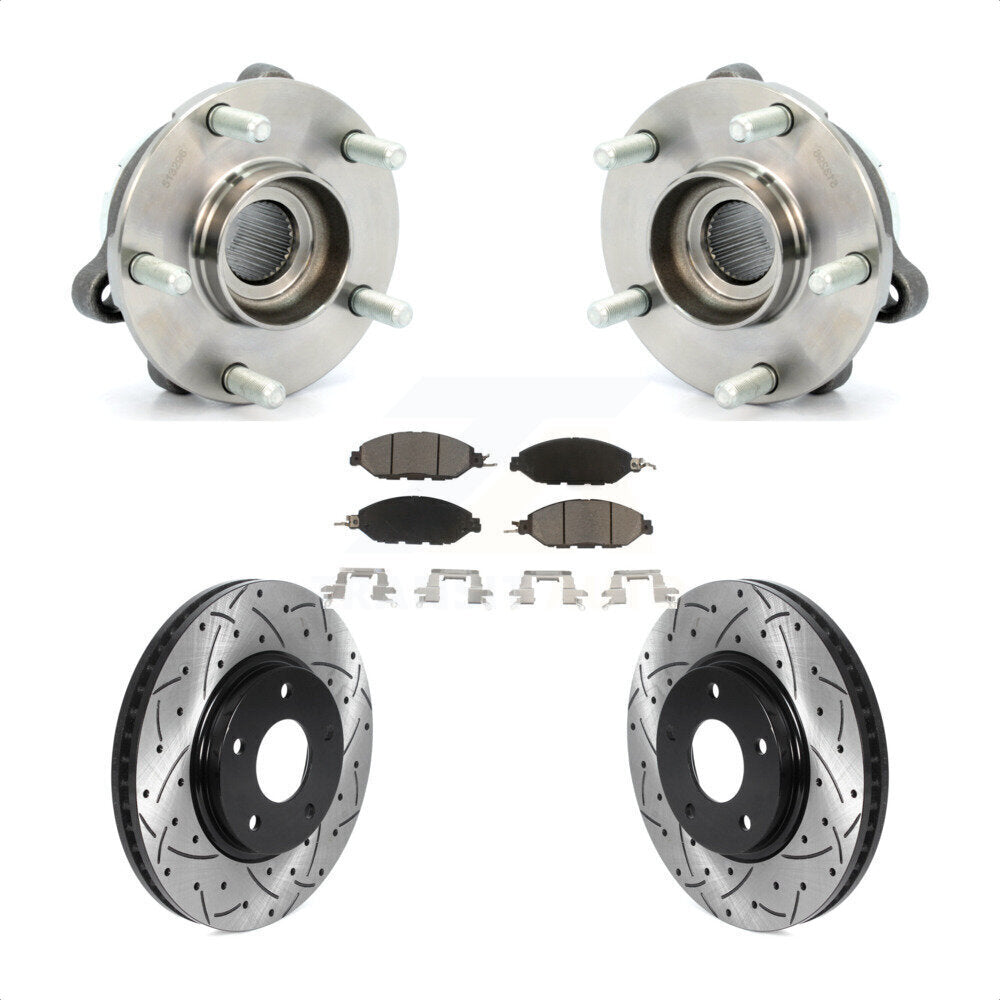 Front Hub Bearing Assembly With Coated Drilled Slotted Disc Brake Rotors And Ceramic Pads Kit For 2016 Nissan Pathfinder From 11 15 KBB-120126 by Transit Auto