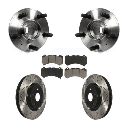 Front Hub Bearing Assembly With Coated Drilled Slotted Disc Brake Rotors And Ceramic Pads Kit For 2014 Chevrolet Camaro ZL1 KBB-120178 by Transit Auto