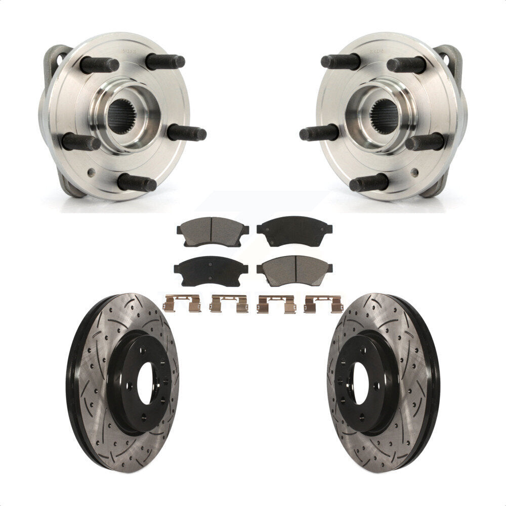 Front Hub Bearing Assembly With Coated Drilled Slotted Disc Brake Rotors And Ceramic Pads Kit For 2014-2015 Chevrolet Cruze DIESEL engine 15" Factory Wheels KBB-120204 by Transit Auto