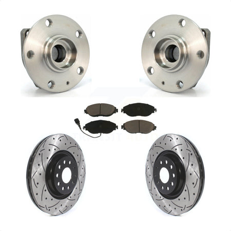 Front Hub Bearing Assembly With Coated Drilled Slotted Disc Brake Rotors And Ceramic Pads Kit For Volkswagen Golf R Audi S3 KBB-120223 by Transit Auto