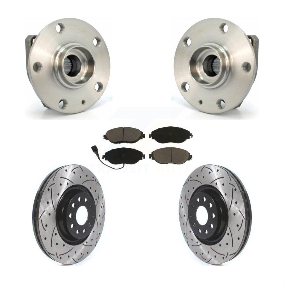 Front Hub Bearing Assembly With Coated Drilled Slotted Disc Brake Rotors And Ceramic Pads Kit For Volkswagen Golf R Audi S3 KBB-120223 by Transit Auto