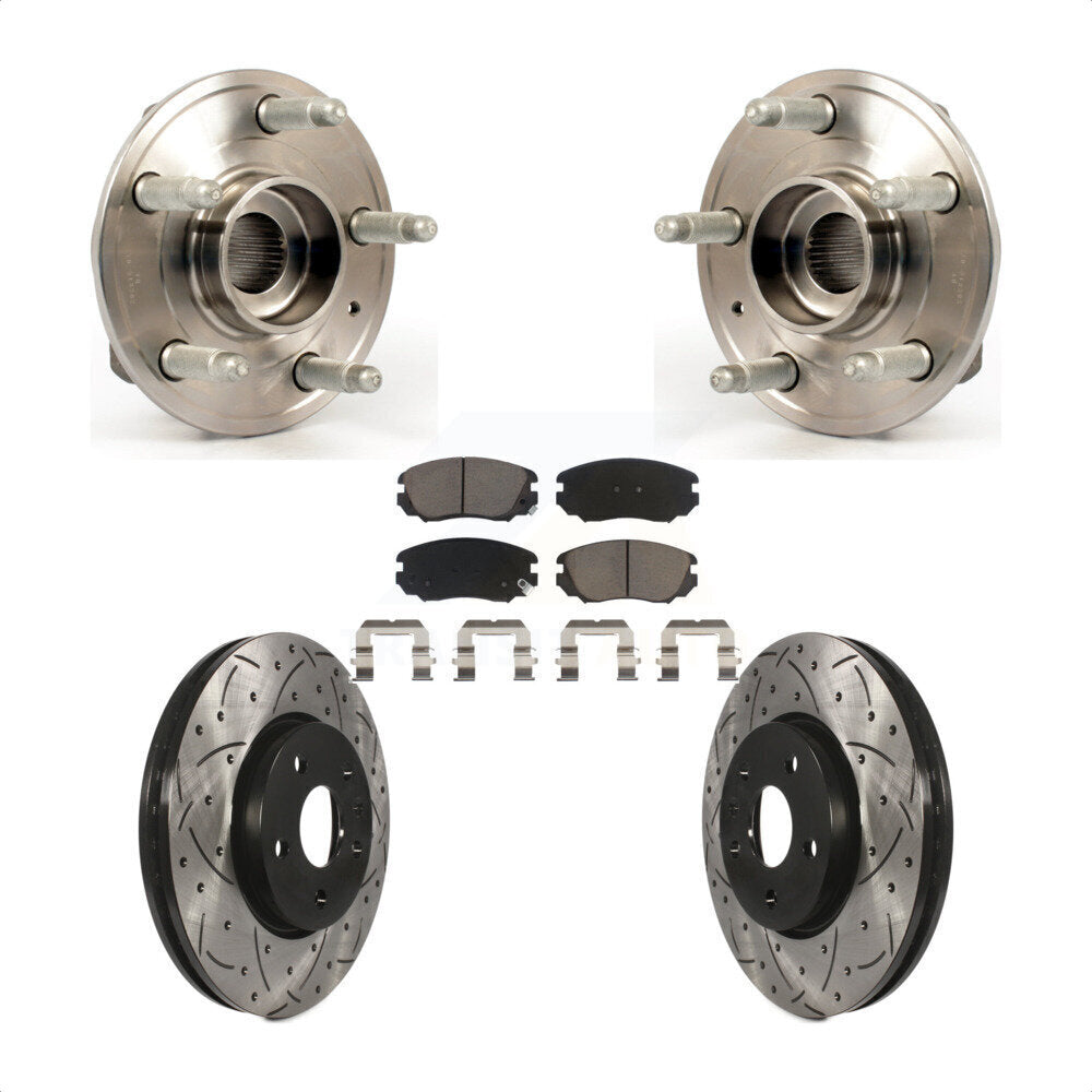 Front Hub Bearing Assembly With Coated Drilled Slotted Disc Brake Rotors And Ceramic Pads Kit For 2018-2019 Chevrolet Impala KBB-120257 by Transit Auto
