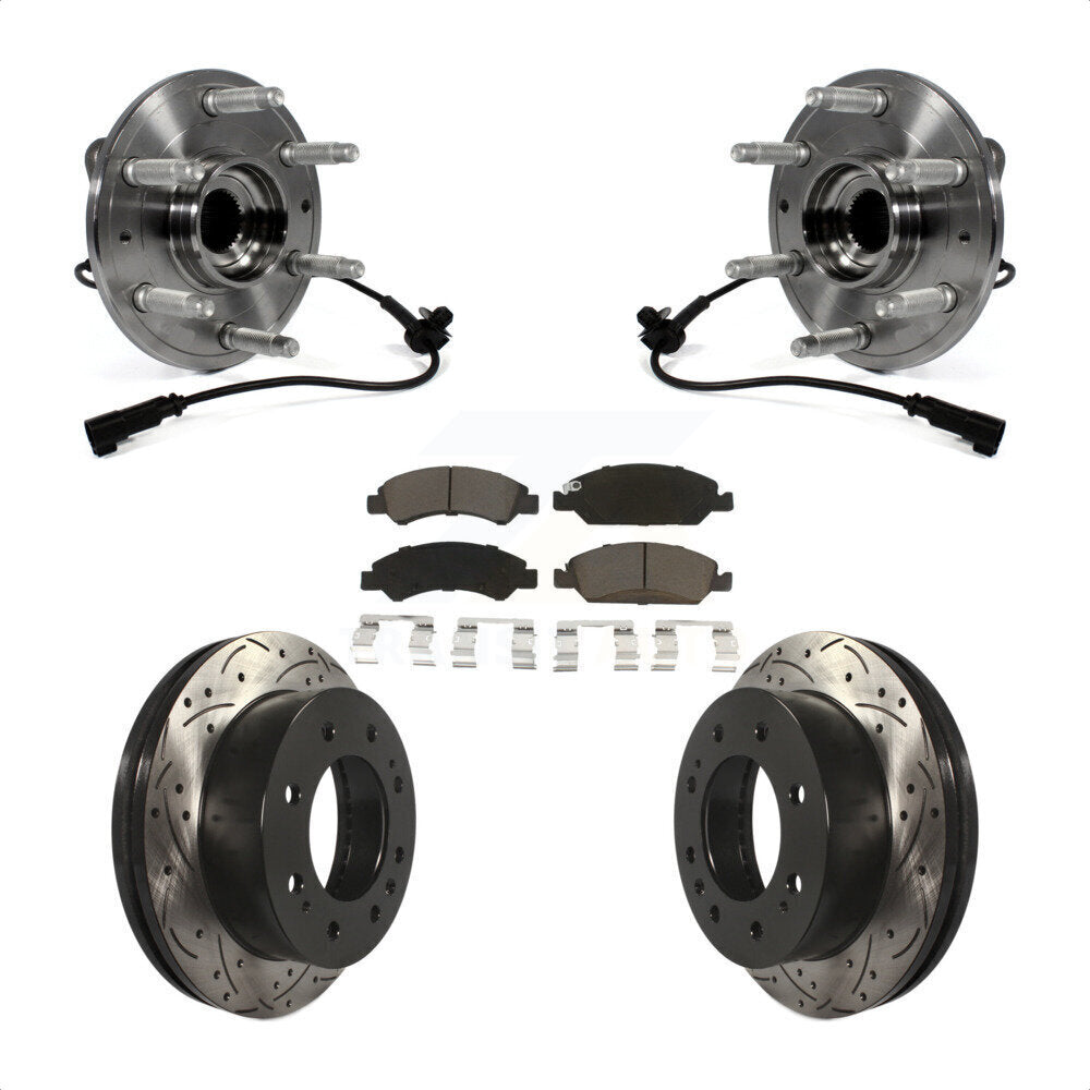 Front Hub Bearing Assembly With Coated Drilled Slotted Disc Brake Rotors And Ceramic Pads Kit For Chevrolet Suburban 4WD KBB-120326 by Transit Auto