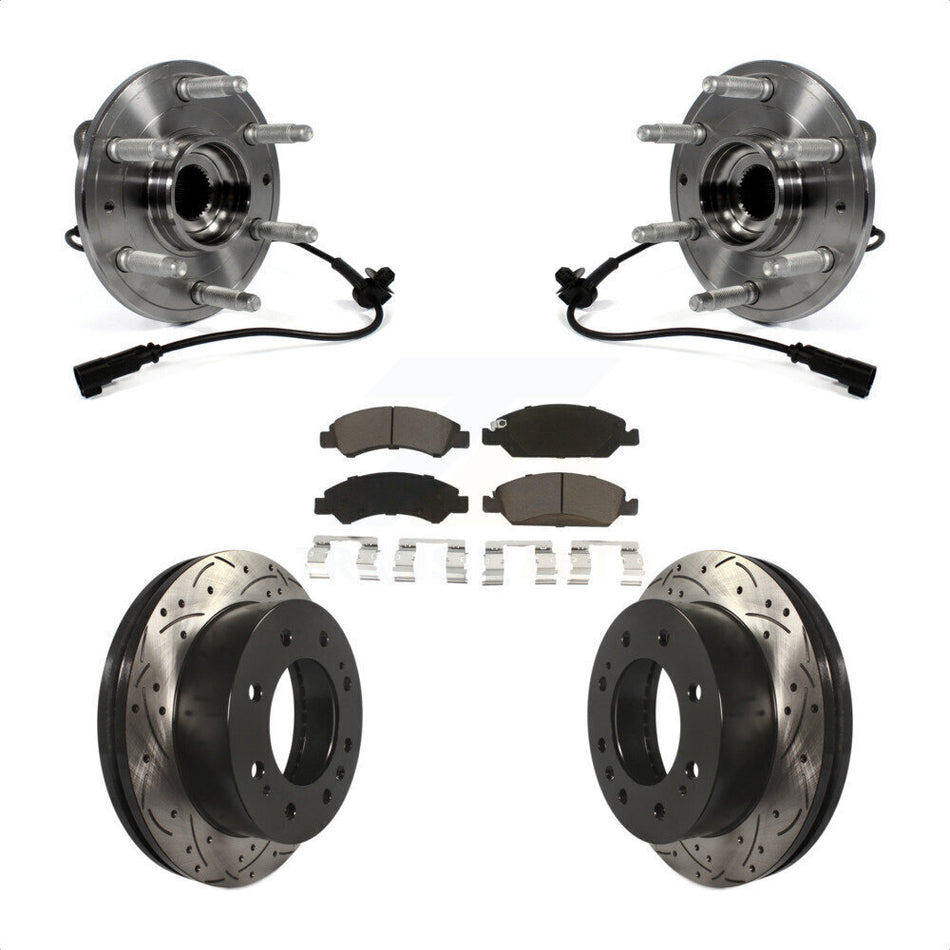 Front Hub Bearing Assembly With Coated Drilled Slotted Disc Brake Rotors And Ceramic Pads Kit For Chevrolet Suburban 4WD KBB-120326 by Transit Auto
