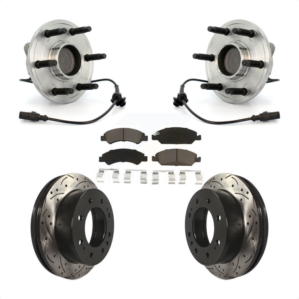 Front Hub Bearing Assembly With Coated Drilled Slotted Disc Brake Rotors And Ceramic Pads Kit For 2011 Chevrolet Silverado 1500 Hybrid with RWD KBB-120329 by Transit Auto
