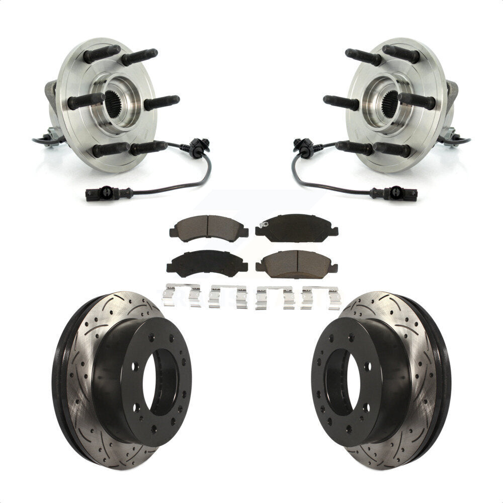 Front Hub Bearing Assembly With Coated Drilled Slotted Disc Brake Rotors And Ceramic Pads Kit For 2011 Chevrolet Silverado 1500 Hybrid with 4WD KBB-120330 by Transit Auto