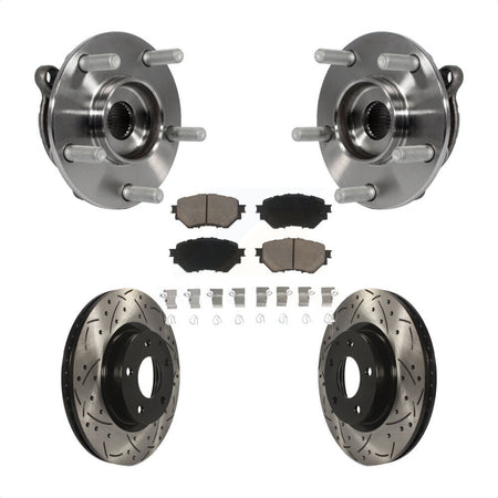 Front Hub Bearing Assembly With Coated Drilled Slotted Disc Brake Rotors And Ceramic Pads Kit For Mazda 3 Sport Vehicles Manufactured In Mexico 2.5L KBB-120351 by Transit Auto
