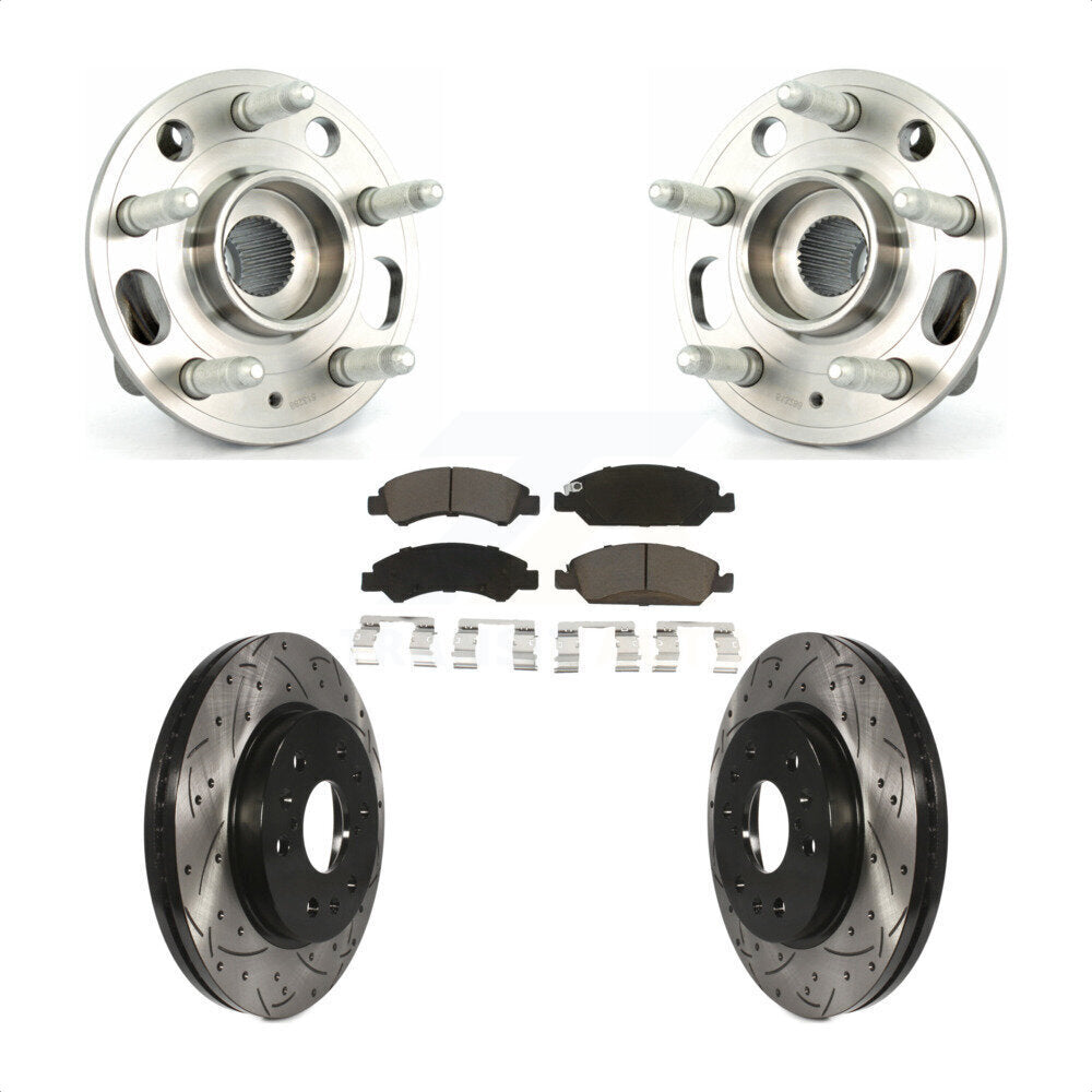 Front Hub Bearing Assembly With Coated Drilled Slotted Disc Brake Rotors And Ceramic Pads Kit For Cadillac XTS 6 Lug Wheels Heavy Duty Brakes KBB-120387 by Transit Auto