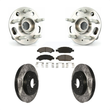 Front Hub Bearing Assembly With Coated Drilled Slotted Disc Brake Rotors And Ceramic Pads Kit For Cadillac XTS 6 Lug Wheels Heavy Duty Brakes KBB-120387 by Transit Auto