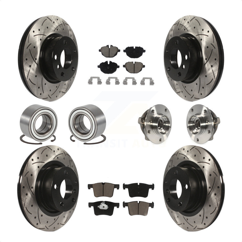 Front Rear Wheel Hub Bearings Assembly Coated Disc Brake Rotors And Ceramic Pads Shoes Kit (10Pc) For BMW X3 KBB-120398 by Transit Auto