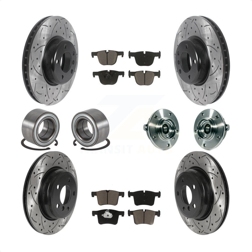 Front Rear Wheel Hub Bearings Assembly Coated Disc Brake Rotors And Ceramic Pads Shoes Kit (10Pc) For BMW 335i xDrive 435i GT Gran Coupe Without Blue Painted Calipers KBB-120405 by Transit Auto
