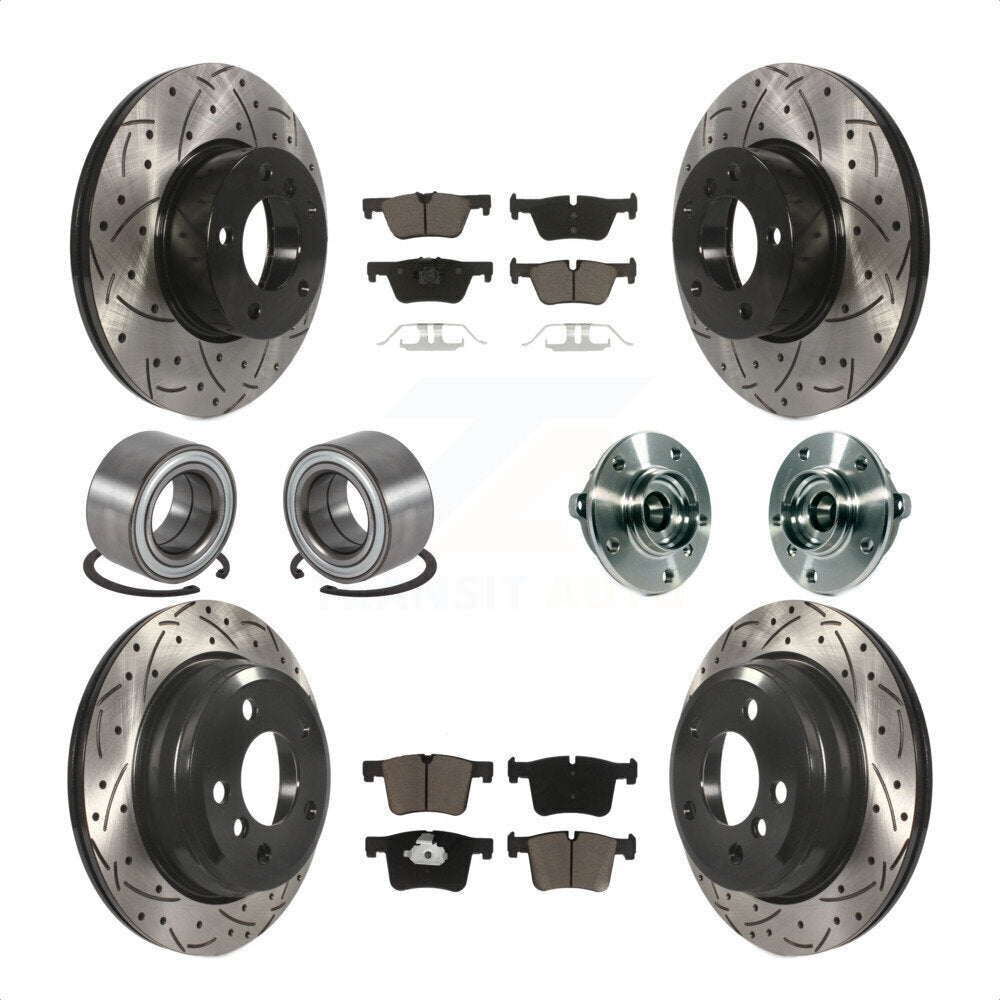 Front Rear Wheel Hub Bearings Assembly Coated Disc Brake Rotors And Ceramic Pads Shoes Kit (10Pc) For BMW 328i xDrive 320i 428i Gran Coupe 328d GT KBB-120407 by Transit Auto