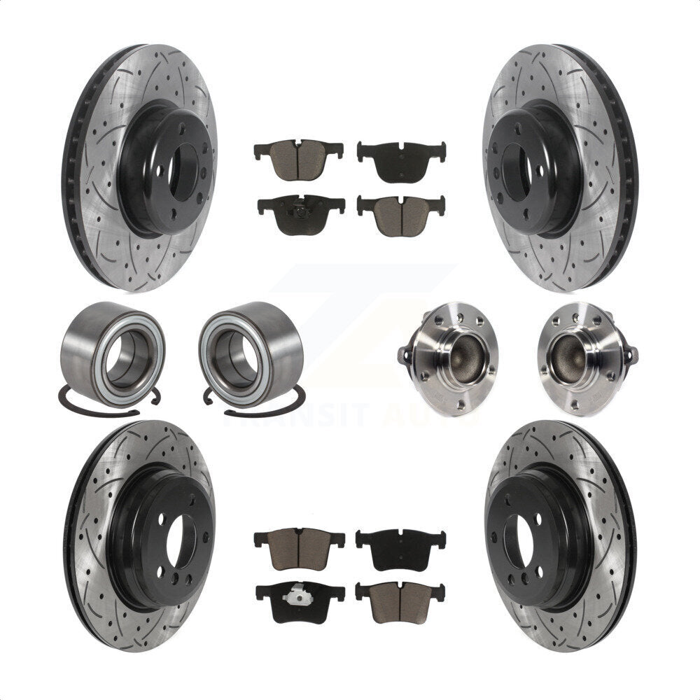 Front Rear Wheel Hub Bearings Assembly Coated Disc Brake Rotors And Ceramic Pads Shoes Kit (10Pc) For BMW 435i 335i Gran Coupe Without Blue Painted Calipers KBB-120411 by Transit Auto