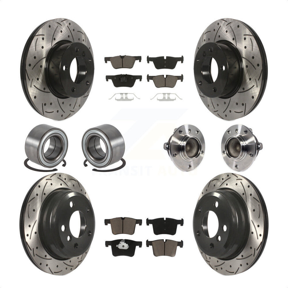 Front Rear Wheel Hub Bearing Assembly Coated Disc Brake Rotors And Ceramic Pads Shoes Kit (10Pc) For BMW 428i Gran Coupe Without Blue Painted Calipers M Sport Package KBB-120413 by Transit Auto
