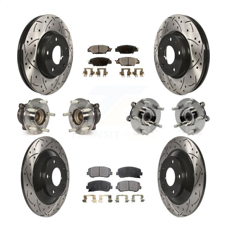 Front Rear Hub Bearings Assembly Coated Disc Brake Rotors And Semi-Metallic Pads Kit (10Pc) For 2015 Mazda CX-5 FWD With Electric Parking KBB-120475 by Transit Auto