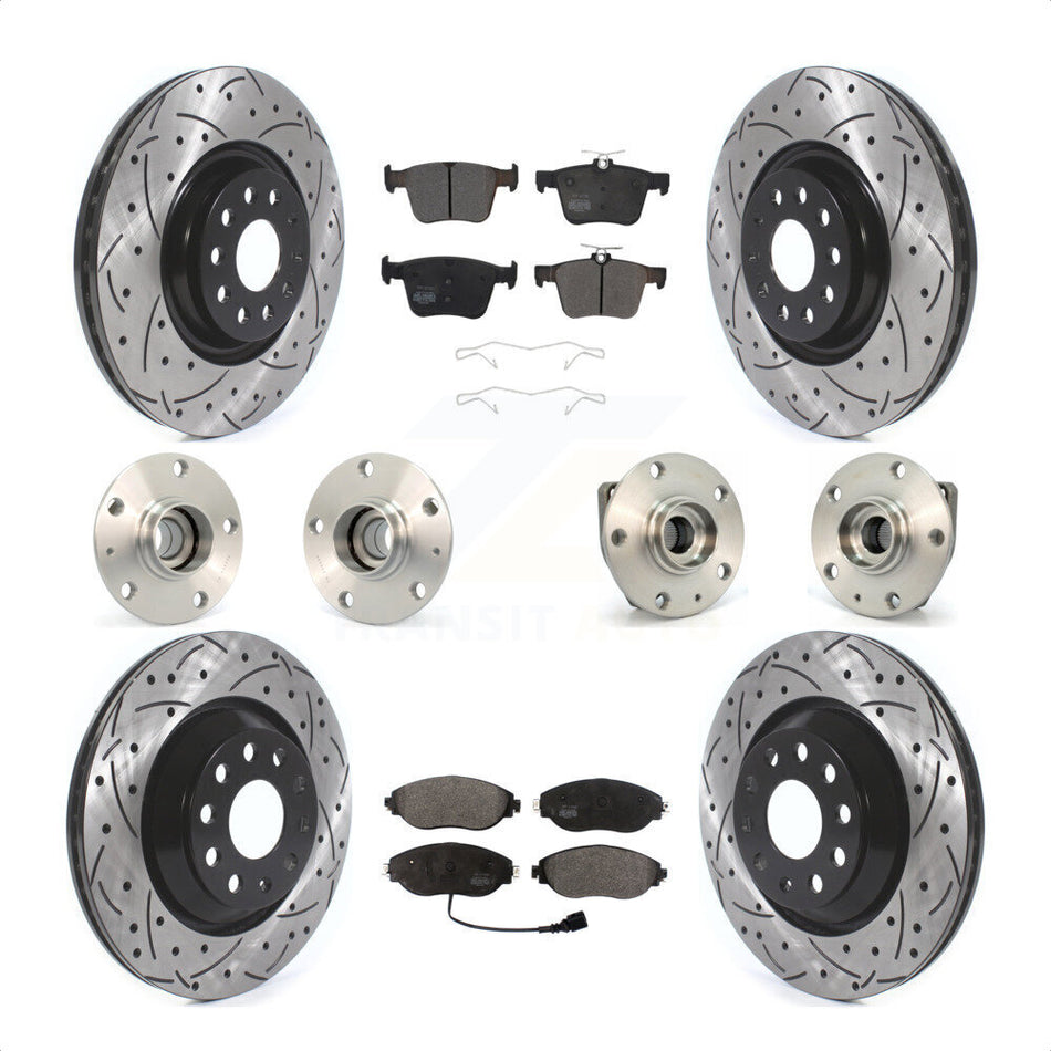 Front Rear Hub Bearings Assembly Coated Disc Brake Rotors And Semi-Metallic Pads Kit (10Pc) For 2017 Volkswagen Golf R Code 1ZE 1ZP KBB-120480 by Transit Auto