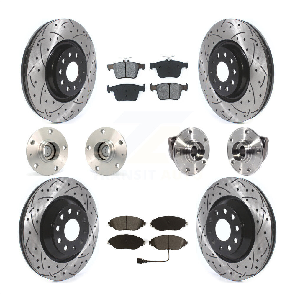 Front Rear Hub Bearings Assembly Coated Disc Brake Rotors And Semi-Metallic Pads Kit (10Pc) For 2017 Volkswagen Golf R Code 1LV 1ZB KBB-120483 by Transit Auto