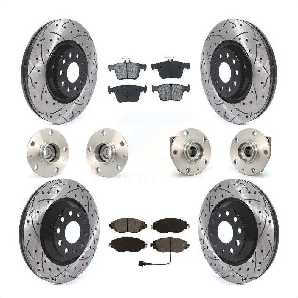 Front Rear Hub Bearings Assembly Coated Disc Brake Rotors And Semi-Metallic Pads Kit (10Pc) For 2017 Volkswagen Golf R Code 1ZE 1ZP KBB-120484 by Transit Auto